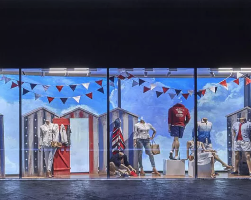 Ralph lauren retail display with summer beach hut props.