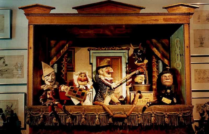 Collectable punch and judy wooden stage prop set.