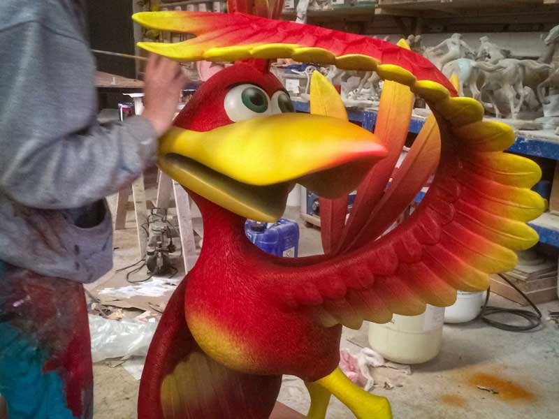 Fibreglass sculpture of kazooie in workshop.