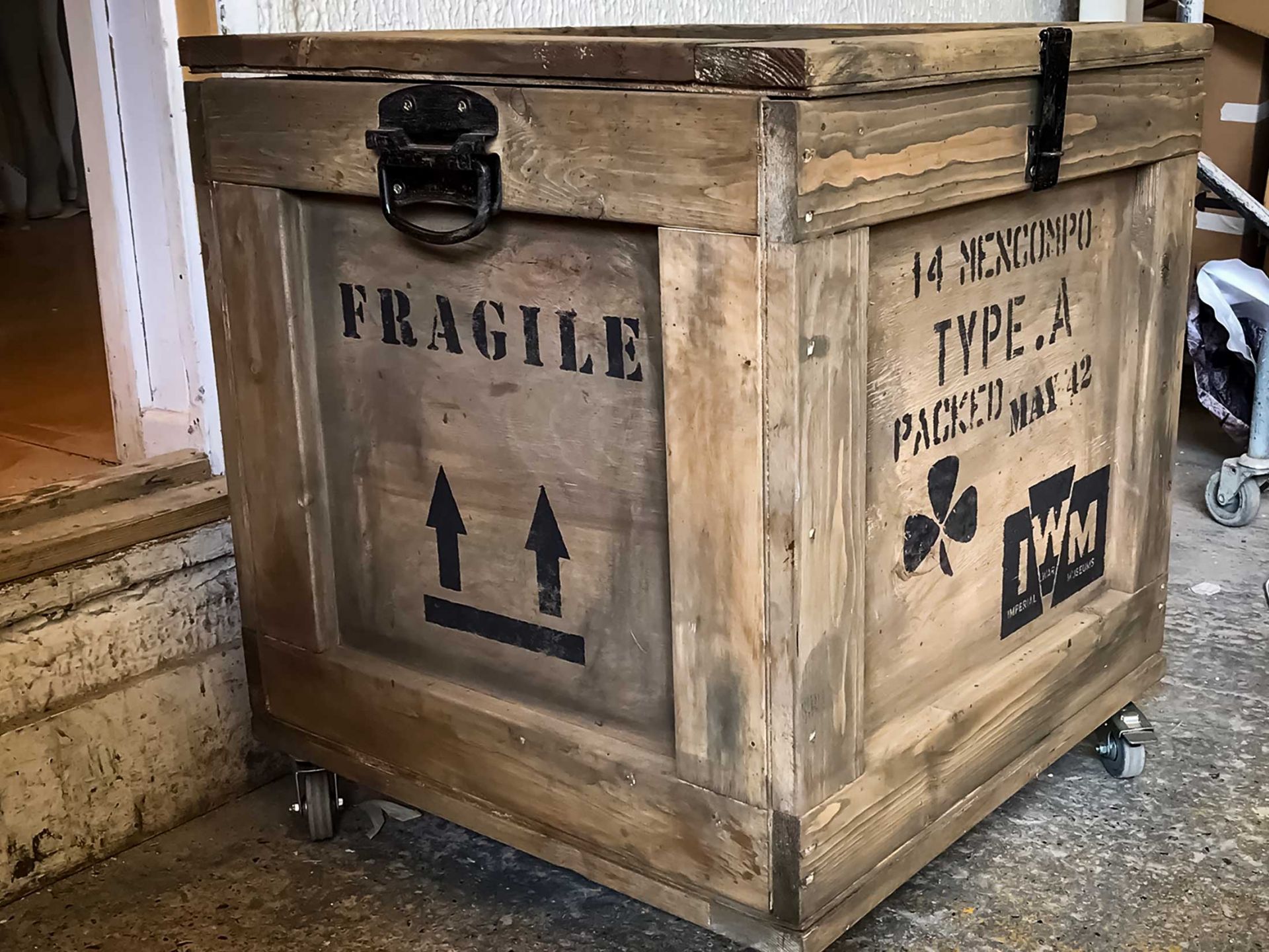 World war two loan box showing vintage details.